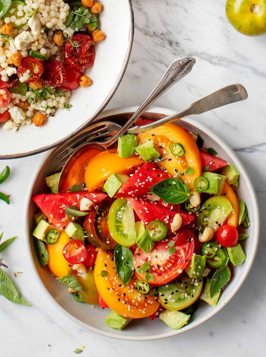 Tomato salad with melon